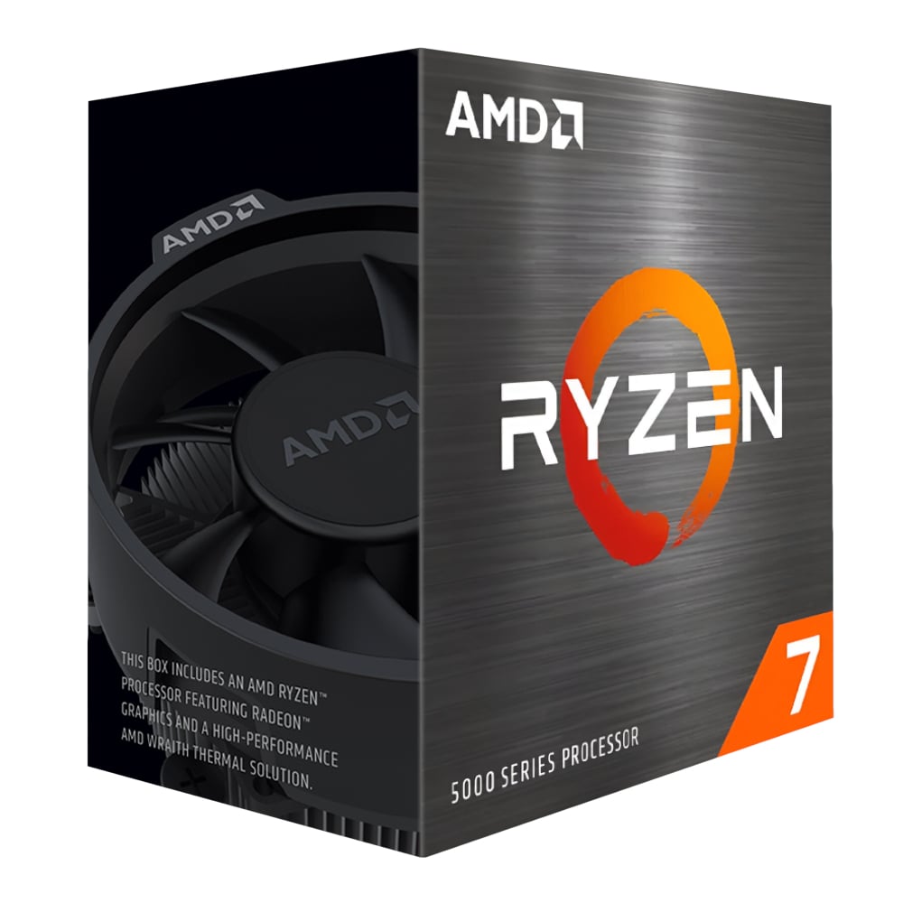 AMD Ryzen 7 processor box with fan on a white background