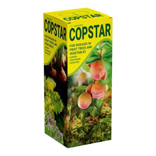 Copstar packaging for diseases in fruit trees and vegetables on a white background