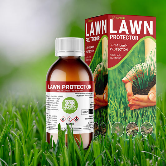 Lawn Protector bottle and packaging on a grass background
