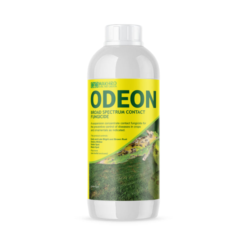 Bottle of Odeon broad spectrum contact fungicide on a white background