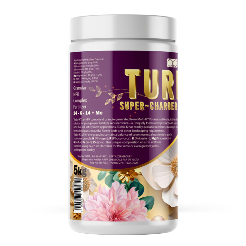 Fertilizer container with floral design on a white background