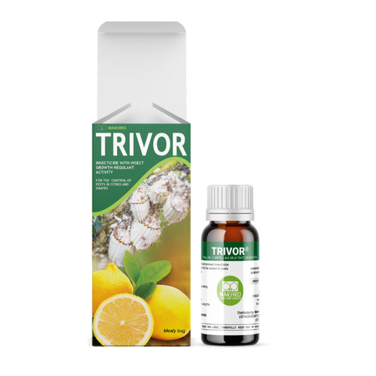 TRIVOR insecticide packaging with a bottle on a white background