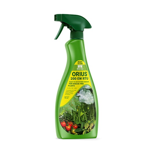 Green spray bottle labeled 'Orius' on a white background