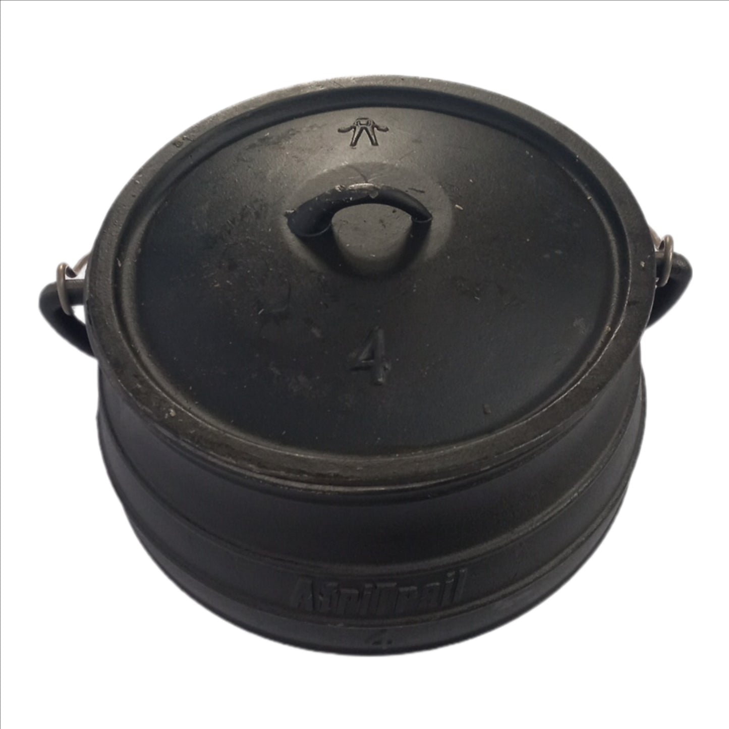 Black pot with lid on a white background