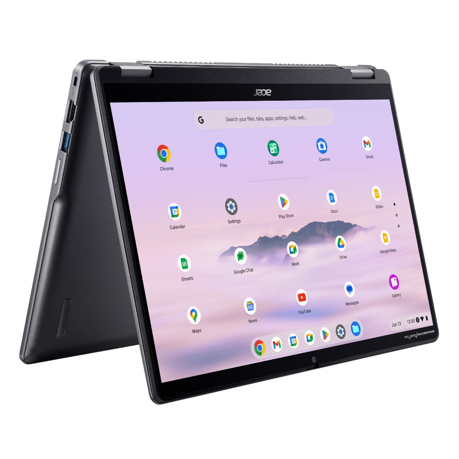 Acer Chromebook Plus Spin 514 in tablet mode with the screen displaying the Chrome OS interface.