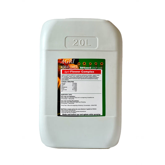 White 20L container labeled 'Agri-Flower Complex' on a white background