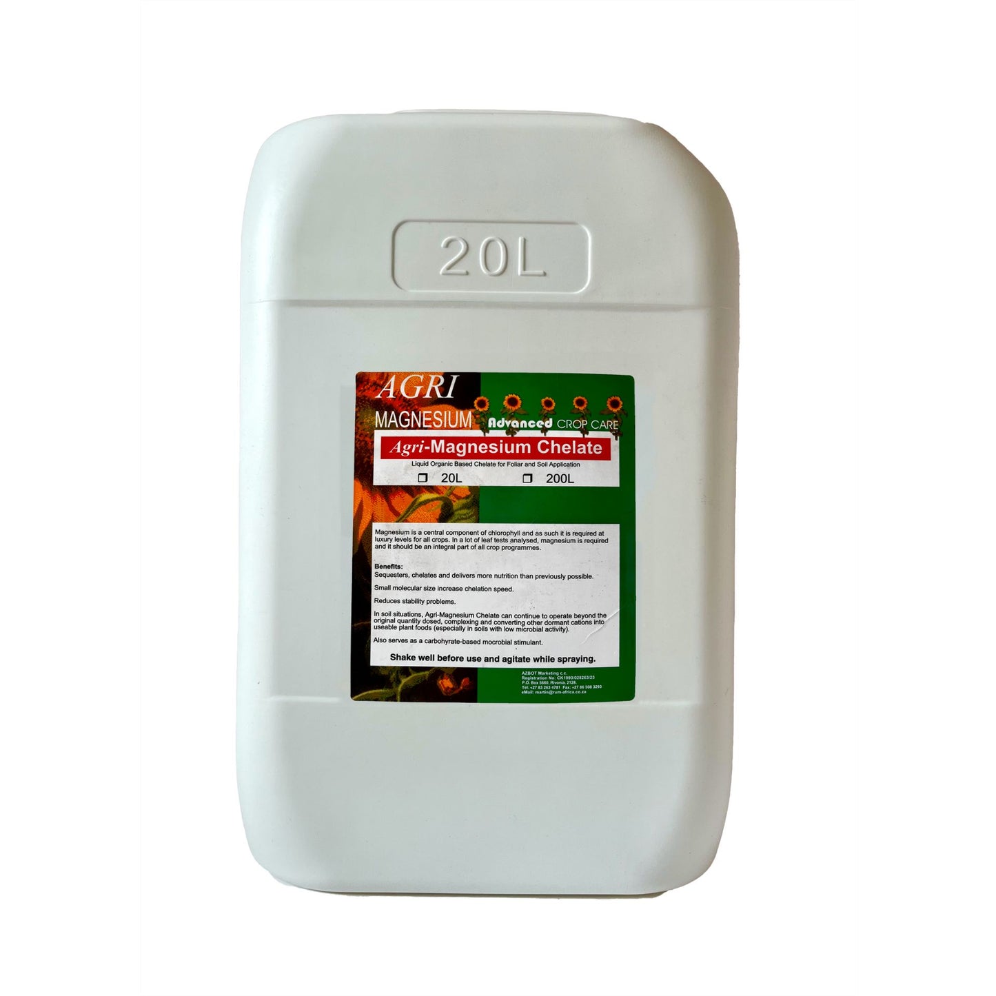 White 20L container labelled 'Agri-Magnesium Chelate' on a white background