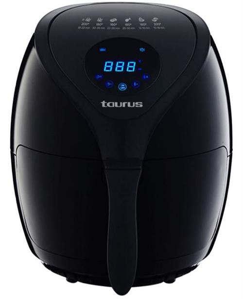 Black Taurus air fryer on a white background