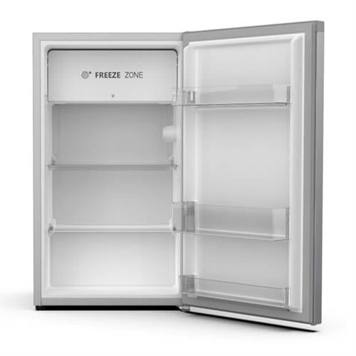 Empty refrigerator with 'Freeze Zone' label on a white background
