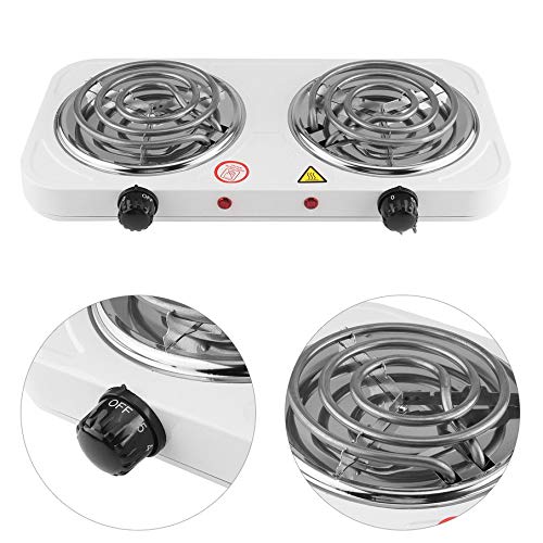 Double electric burner stove with spiral heating elements on a white background