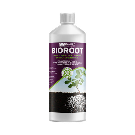Bioroot fertilizer bottle with purple label on a white background