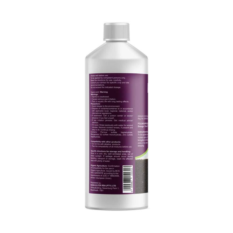 White bottle with a purple label on a white background