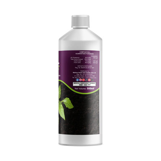 Bottle with a purple label featuring green leaves on a white background