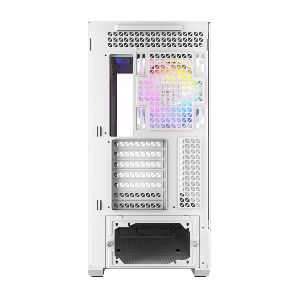 Computer case with RGB lighting on a white background