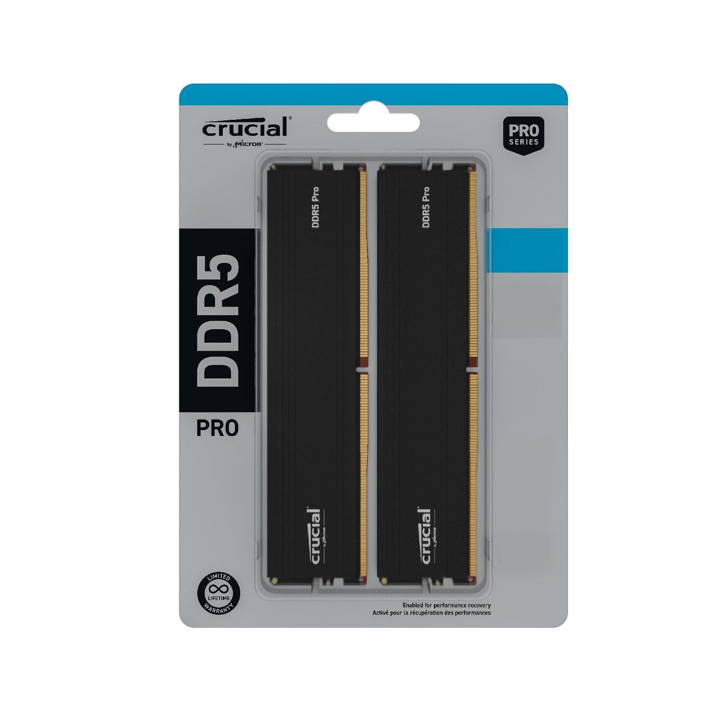 Two sticks of Crucial Pro DDR5-6000 64GB Overclocking Memory Kit placed side by side against a white background.