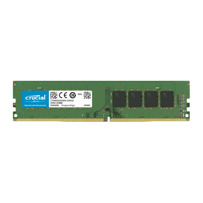 A Crucial by Micron DDR4 UDIMM desktop memory module.