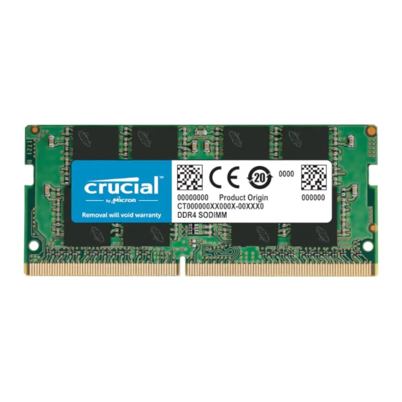 A Crucial by Micron DDR4 SODIMM notebook memory module.