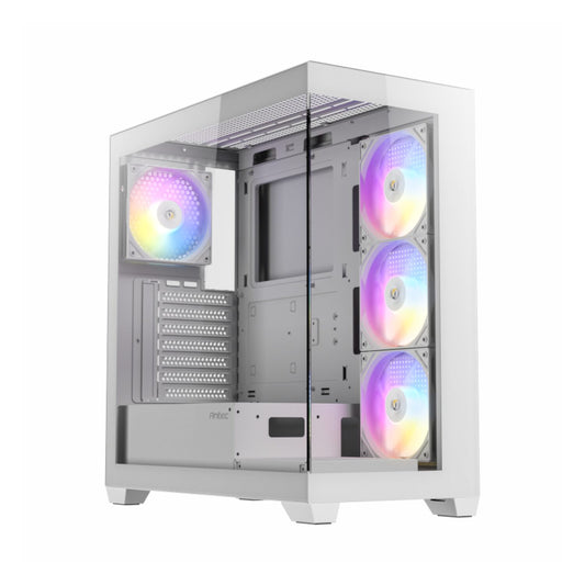 Computer case with RGB lighting on a white background