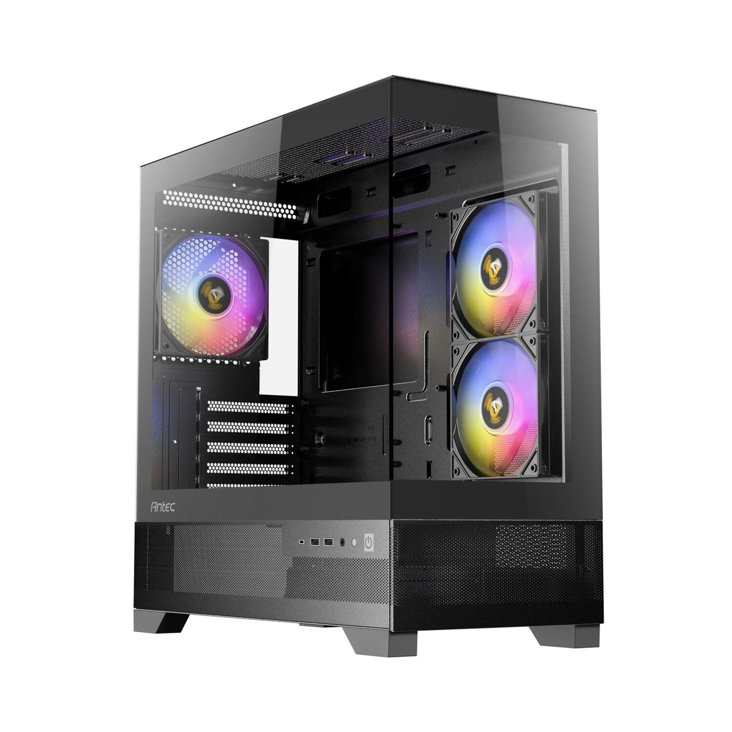 Computer case with RGB lighting on a white background