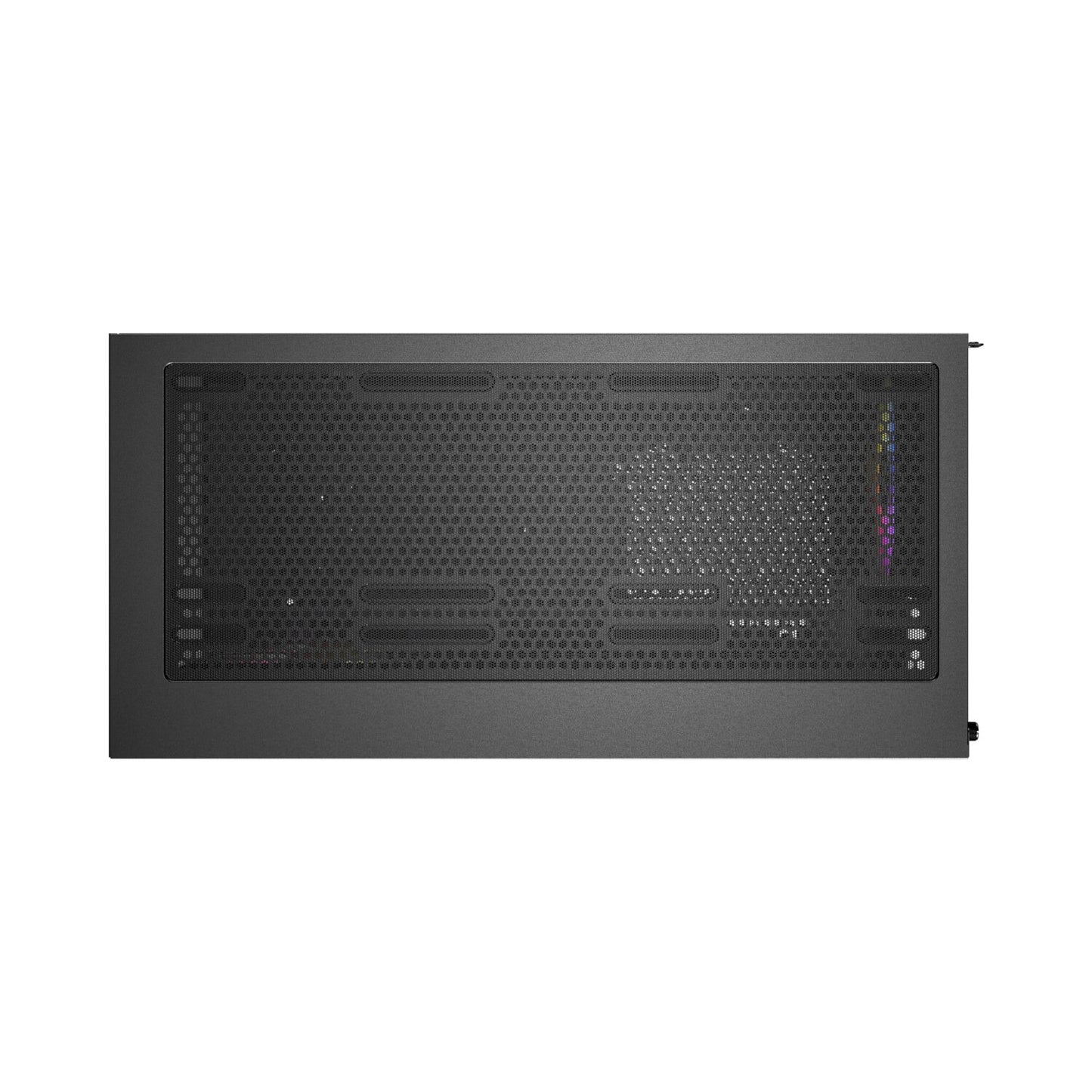 Black computer case with cooling fans on a white background