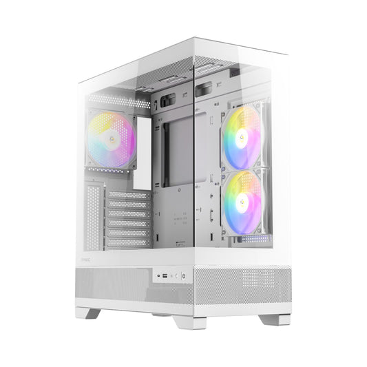 Computer case with RGB lighting on a white background