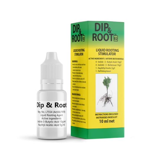 Dip & Root liquid rooting stimulator bottle and packaging on a white background