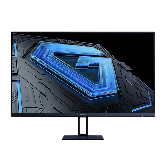 Xiaomi G27i FHD 27-inch IPS Gaming Monitor with a display showing a blue and black graphic, showcasing the screen's clarity and color reproduction.