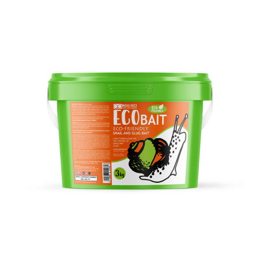 Green container of EcoBait snail and slug bait on a white background