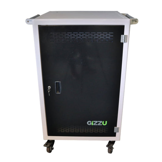 Black electronic cabinet with 'Gizzu' branding on a white background