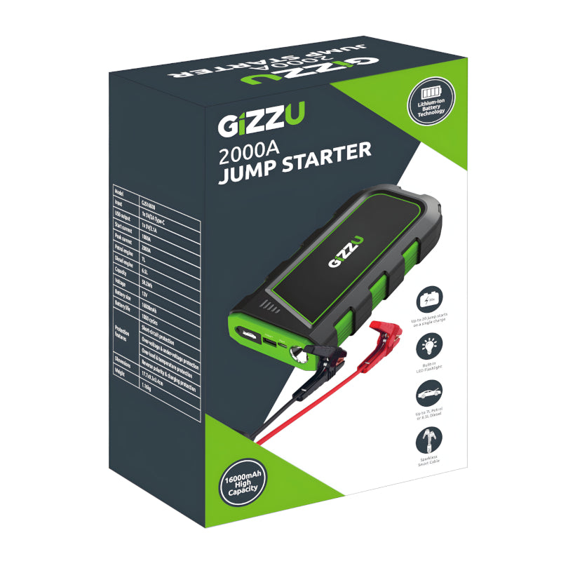 Gizzu 2000A Jump Starter 16400mAh