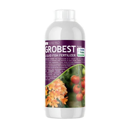 Grobest liquid fish fertilizer bottle on a white background