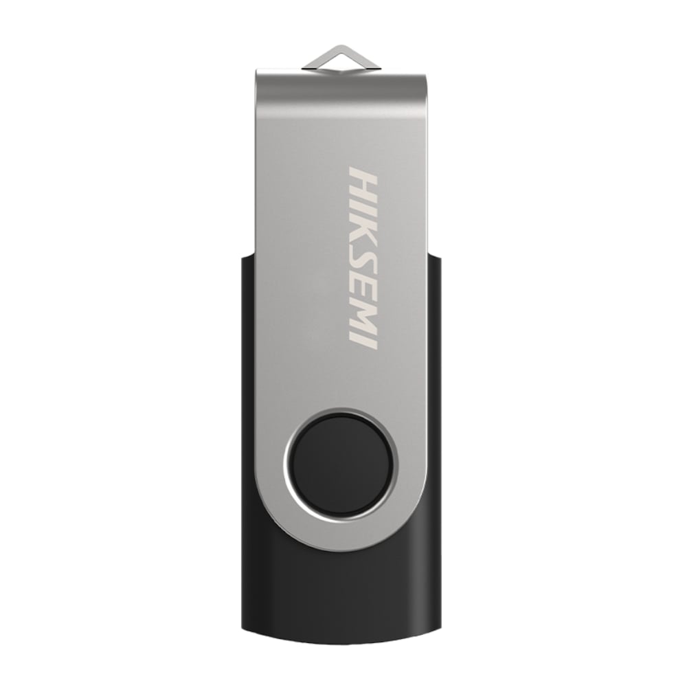 A Hiksemi branded USB 3.0 flash drive with a silver and black color scheme, featuring a rotating cover.