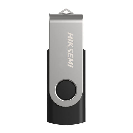 A Hiksemi branded USB 3.0 flash drive with a silver and black color scheme, featuring a rotating cover.