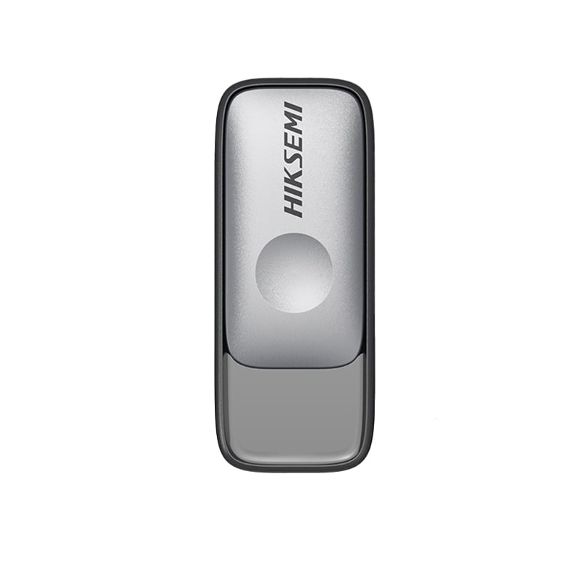 A gray HIKSEMI Pully Series USB flash drive with the brand logo visible on the side.