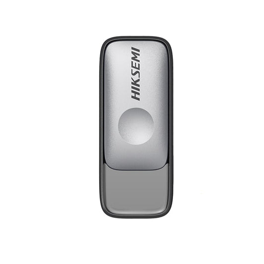 A gray HIKSEMI Pully Series USB flash drive with the brand logo visible on the side.