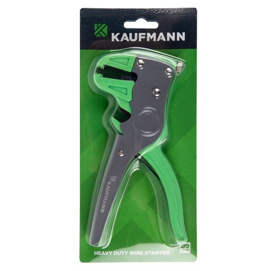 Kaufmann X Wire Stripper Pliers packaged on a green and white card, with the pliers displaying black, green, and silver colors.