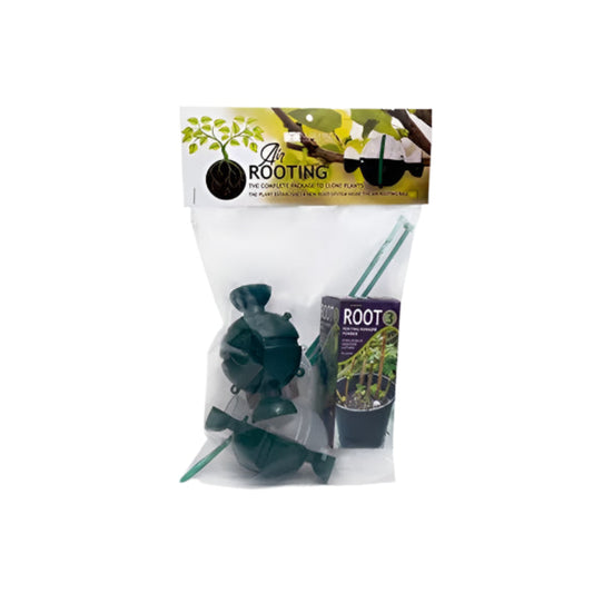 Air Rooting kit with a black device and a purple nox in a clear bag on a white background.