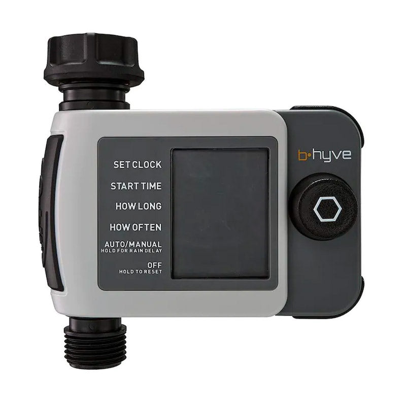 Orbit B-Hyve Bluetooth Tap Timer 1-Port device with a digital display and control buttons, predominantly gray and black in color.