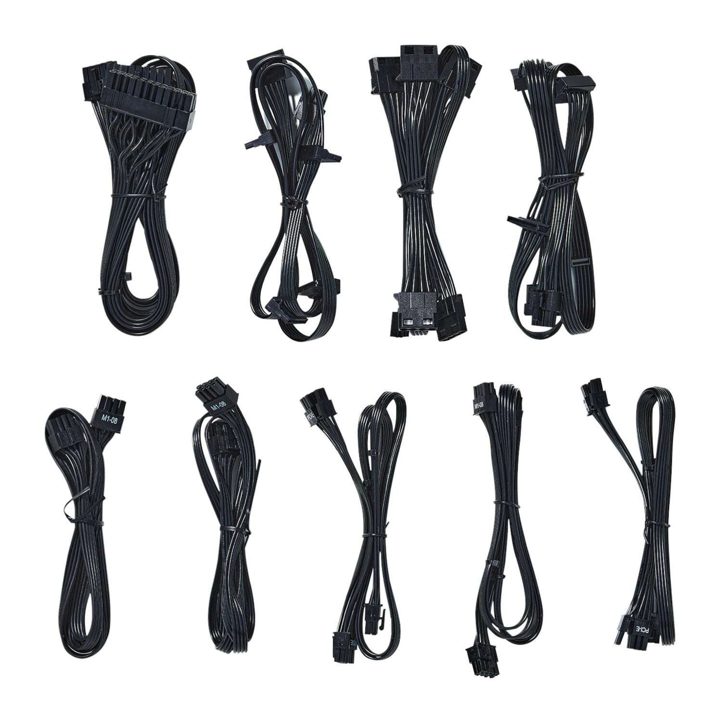 Set of black computer cables on a white background