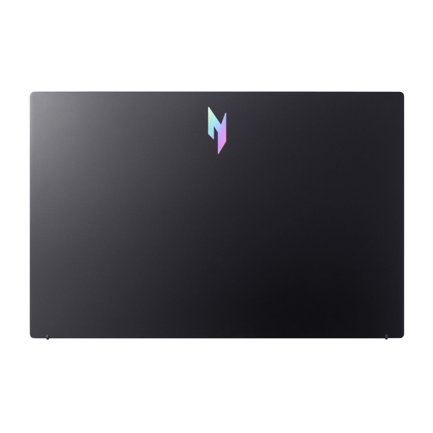 Black laptop with a colorful logo on a white background