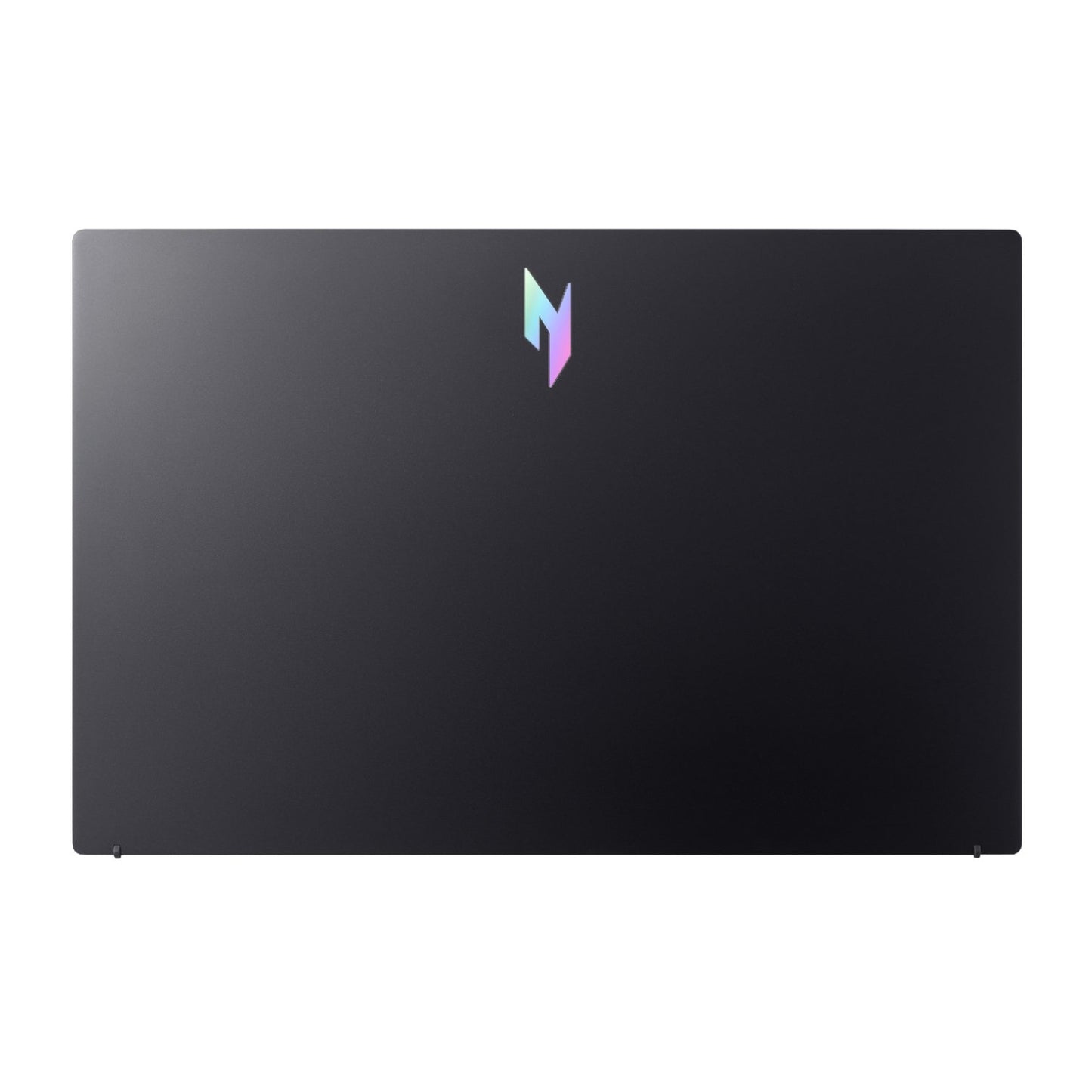 Black laptop with a colorful logo on a white background