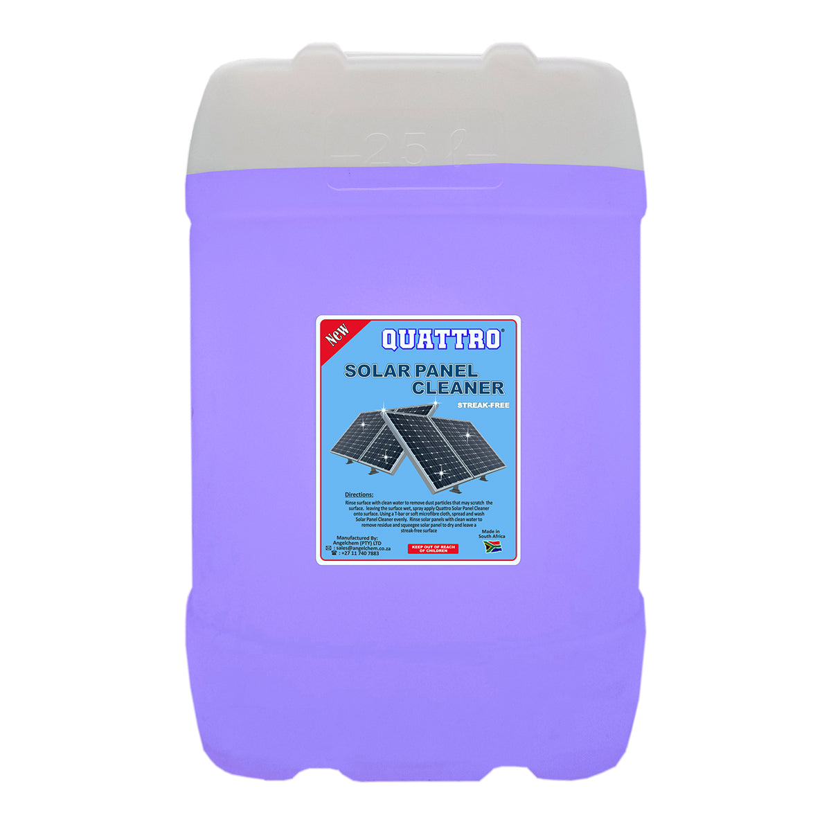 25L container of Quattro Solar Panel Cleaner on a white background