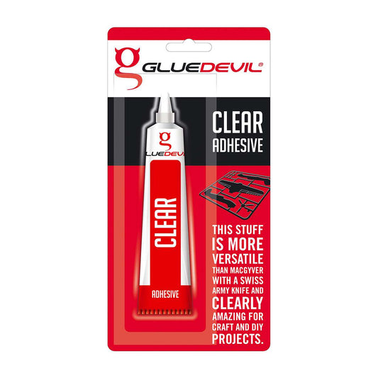 Glue Devil clear adhesive packaging on a white background