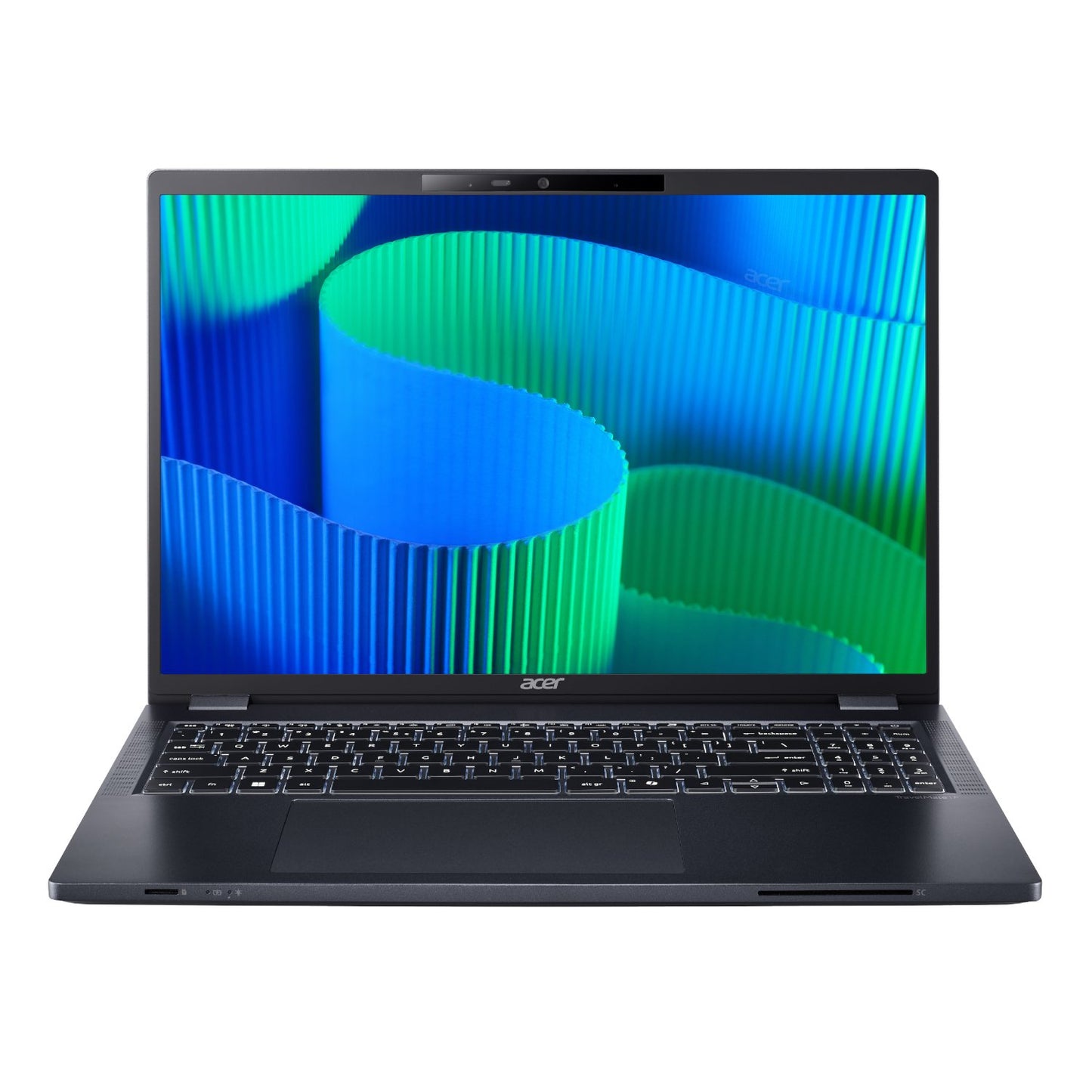 Laptop with a colorful display on a white background