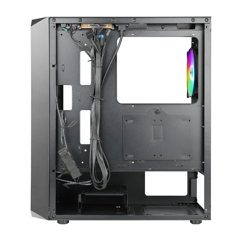 Computer case with RGB lighting on a white background