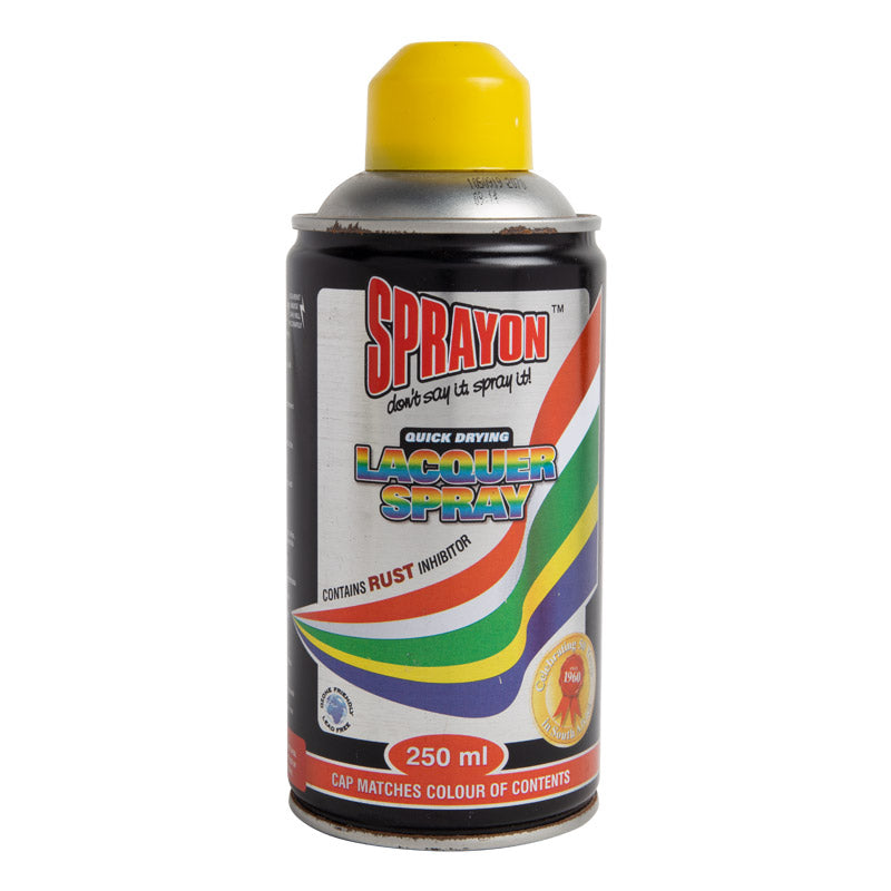 Sprayon lacquer spray can with colorful label on a white background