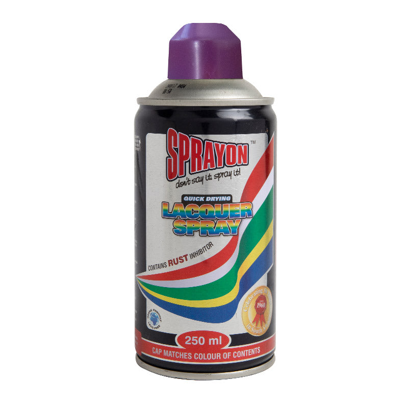 Sprayon lacquer spray can with a purple cap on a white background