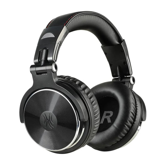 Black headphones with brand logo on a white background