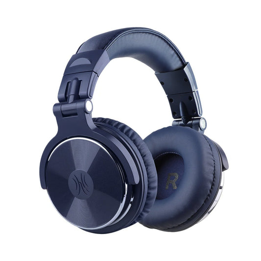 Navy blue headphones on a white background