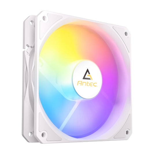 Antec RGB fan with colorful light on a white background